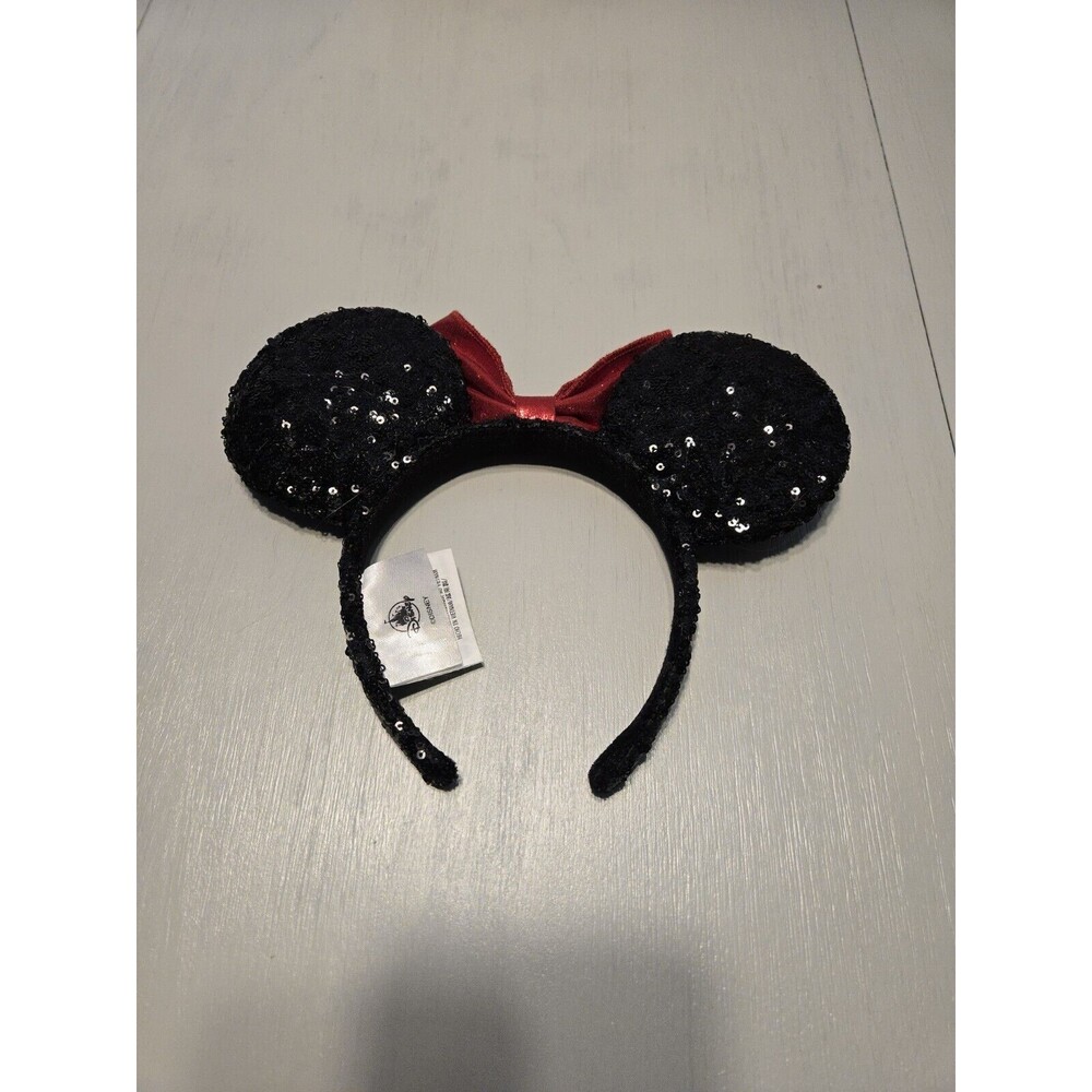 Disney Minnie Mouse Classic Sequin Red Bow Black Color Changing Ear Headband